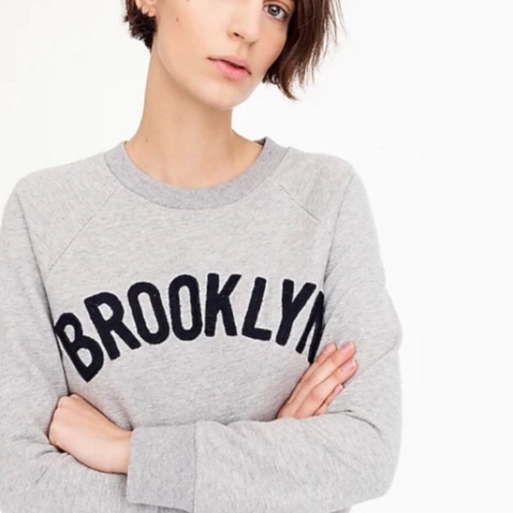 J. Crew Light Gray Crewneck Sweatshirt with Black 'BROOKLYN' Lettering